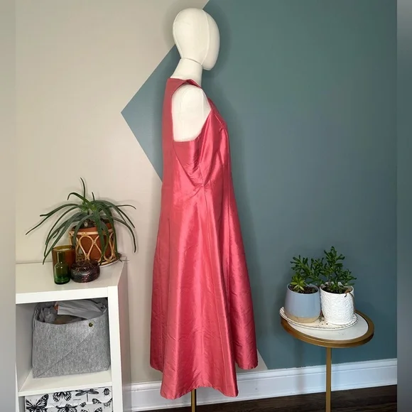 Elda De La Rosa Haute Couture Pink Shantung Silk Sleeveless A-Line Midi Dress L - Picture 4 of 11